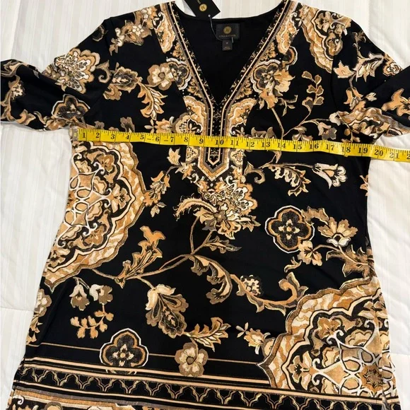 JM Collection Black and Gold Graphic Tunic - Picture 7 of 8